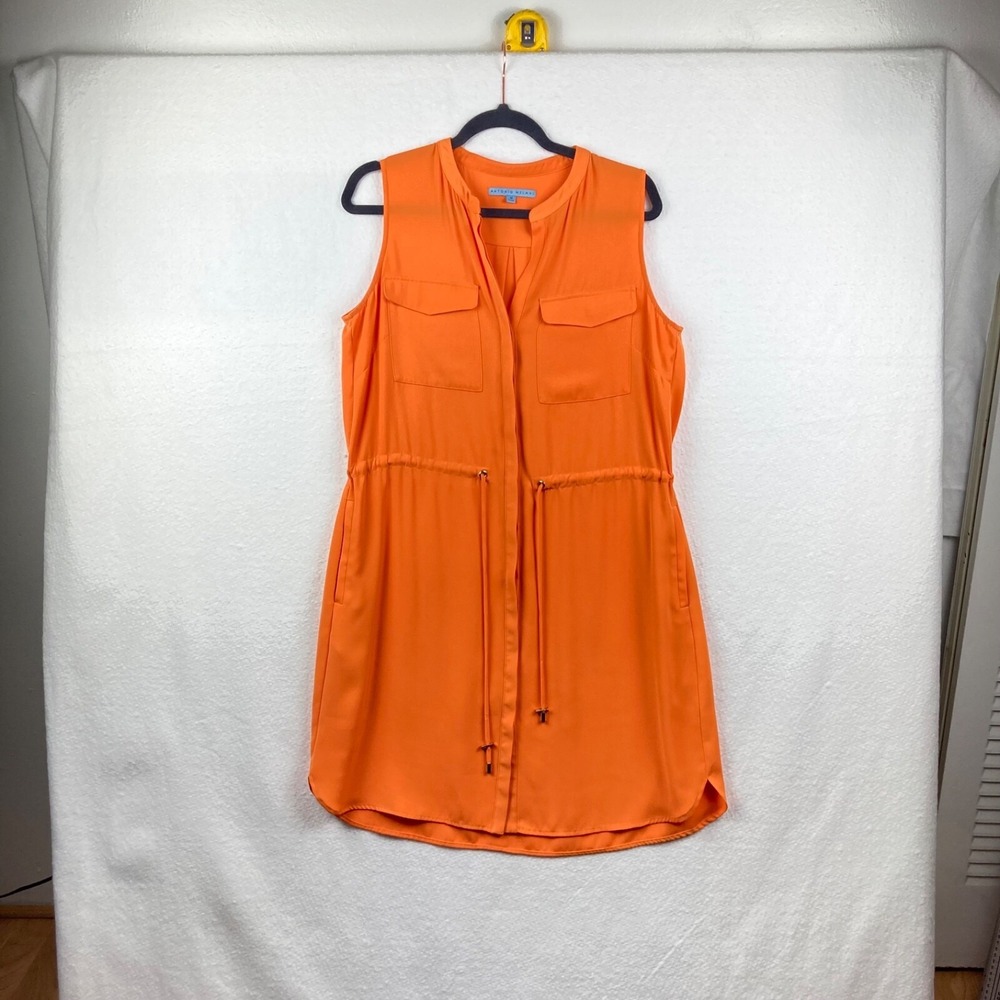 Antonio Melani Orange Draw String Waist Sleeveless Mini Dress with Pockets Sz M - Picture 2 of 14